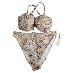 Shade & Shore Bikini Set Womens 36DD XL Brown Snake Pattern Underwire Padded NWT